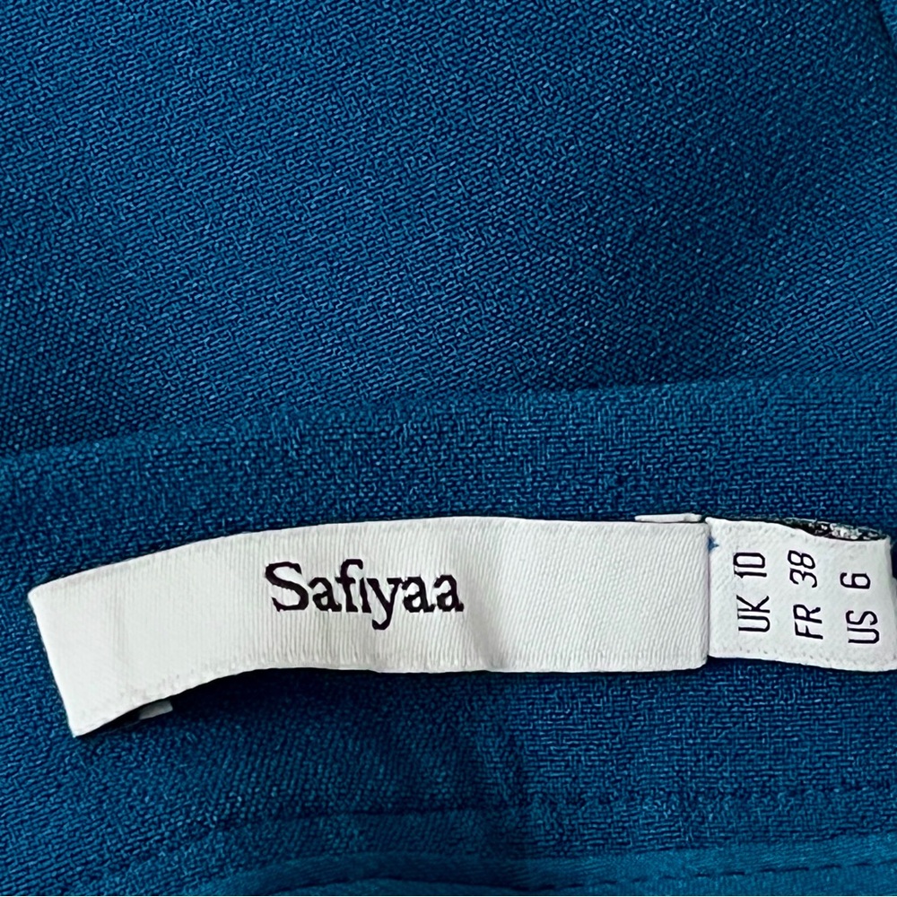 Safiyaa Turquoise Blue Wide Leg Trousers Size 6 38 UK 10 Stretch Flat Front Pant - Picture 17 of 17